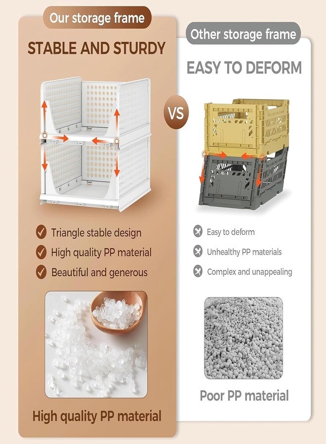 CLAPONE منظم خزانة ملابس قابل للتكديس من CLAPONE مكون من 12 قطعة للتخزين / منظم خزانة ملابس قابل للطي / منظم خزانة ملابس بلاستيكي قابل للتكديس / درج منزلق قابل للتعديل / منظم تخزين قمصان قابل للطي (أبيض) - Image 3